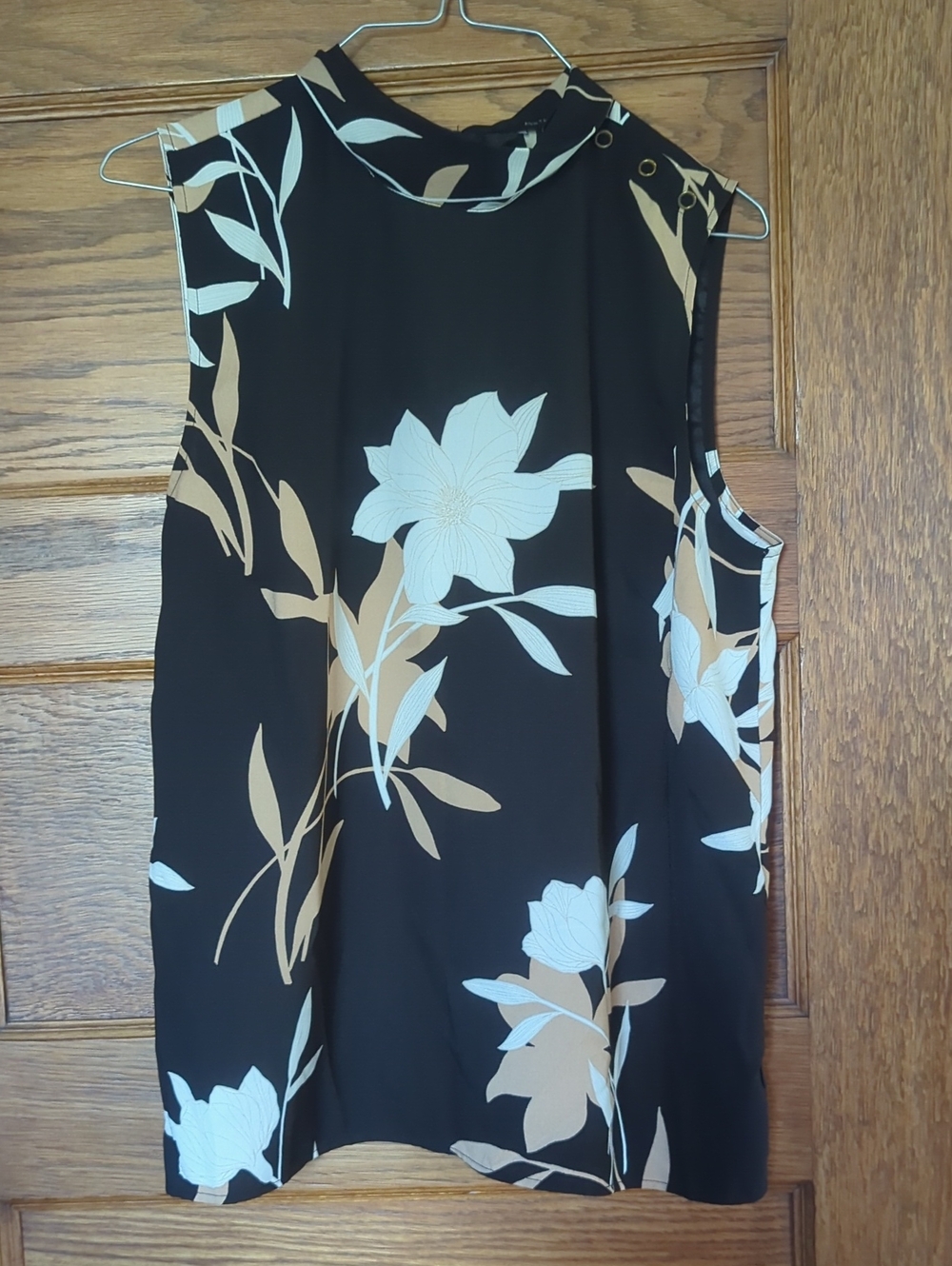 Ann Taylor Sleeveless Floral Mock Neck Top - Black & Beige